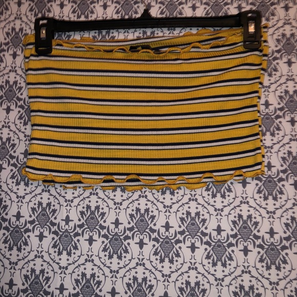 NWOT Ambiance Mustard Multi Stripe Lettuce Edge Tube Top - Picture 2 of 5